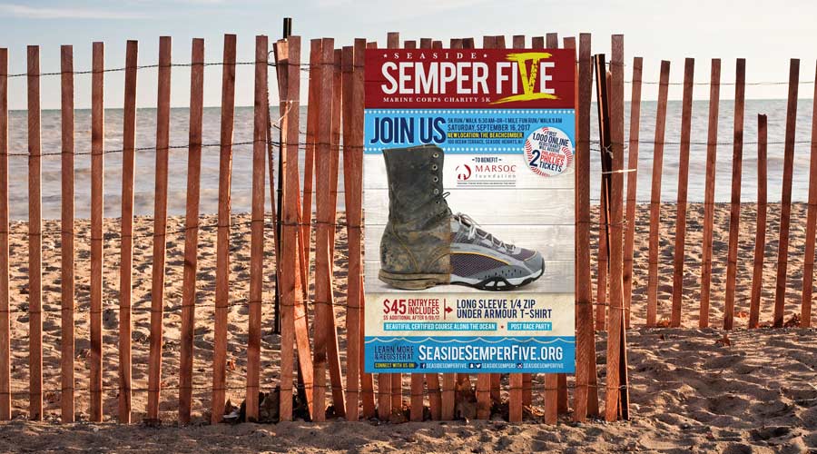 Seaside Semper Five poster along the beach boardwalk